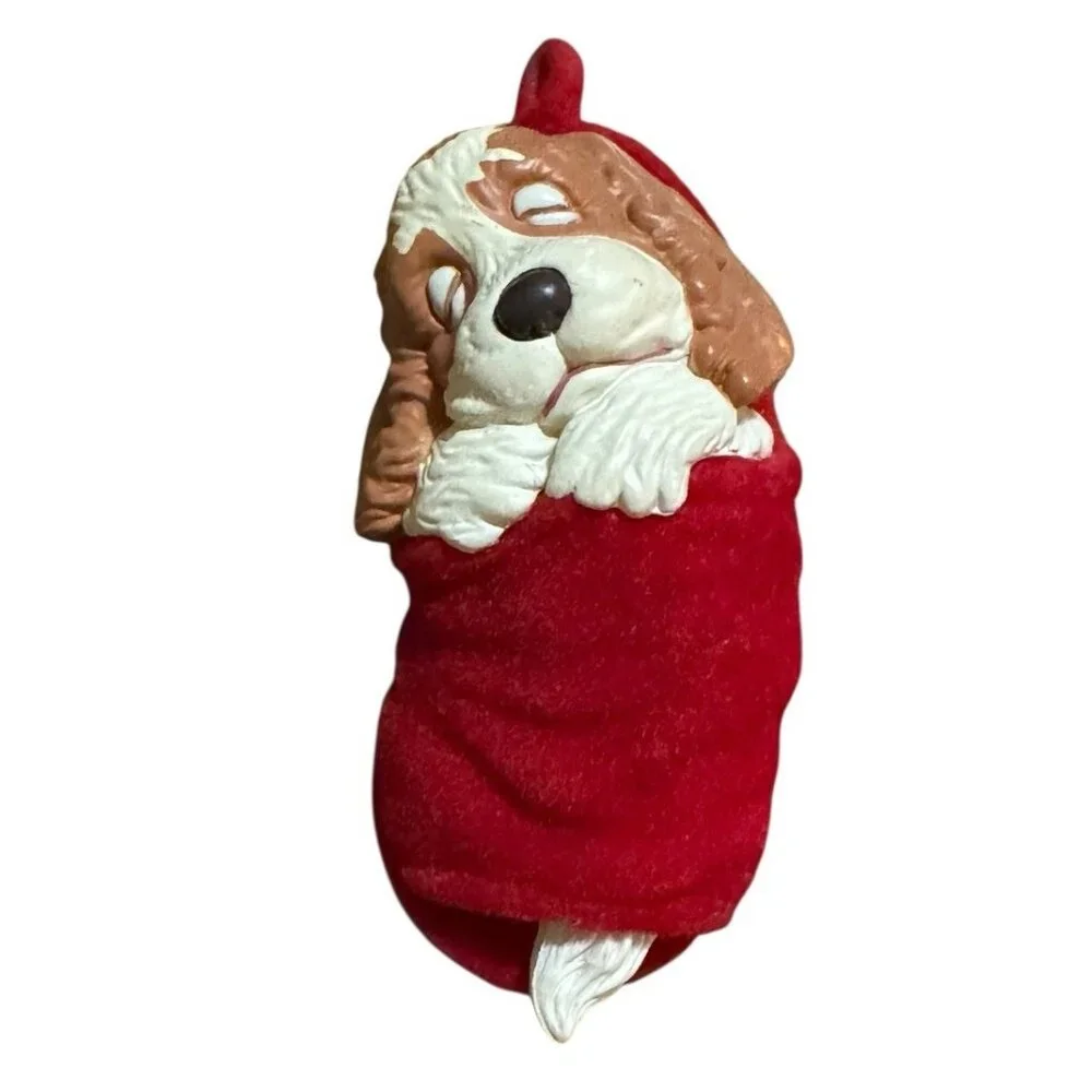 Hallmark Keepsake Slipper Spaniel Ornament 1988 Cocker Spaniel Flocked Christmas